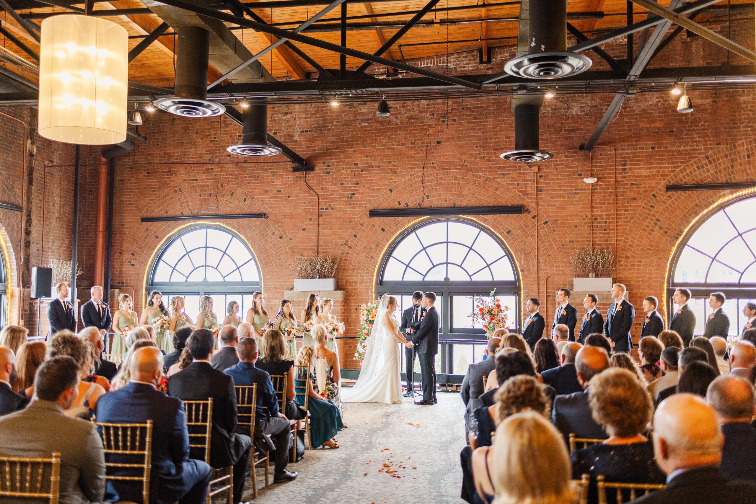Windows on the River wedding ceremony overlooking downtown Cleveland