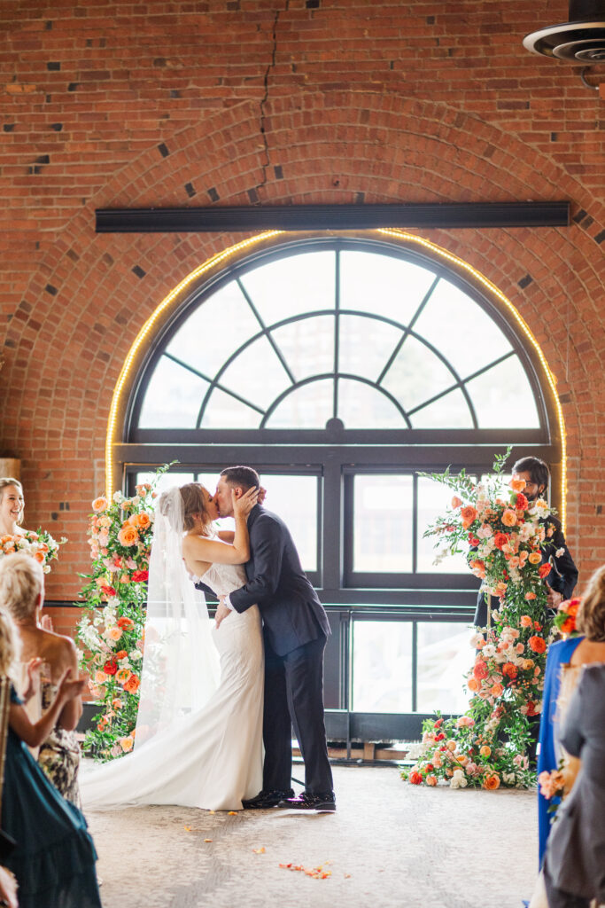 Windows on the River wedding ceremony overlooking downtown Cleveland