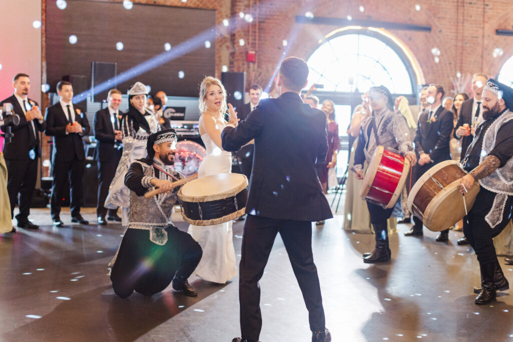 Bride and groom dancing during their Windows on the River reception