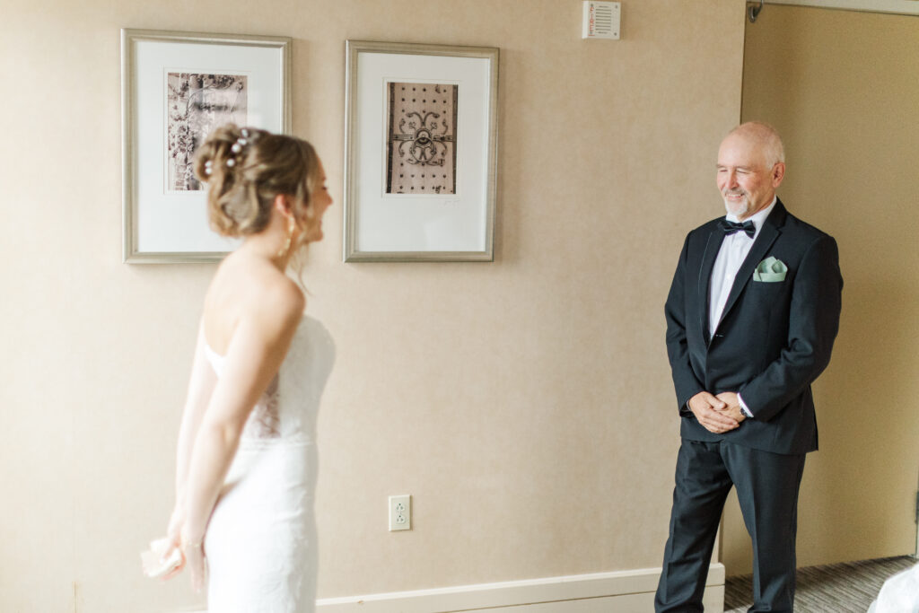 Bride getting ready at the Hyatt at the Arcade before a Cleveland wedding