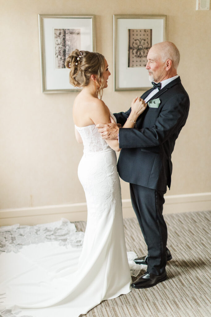 Bride getting ready at the Hyatt at the Arcade before a Cleveland wedding