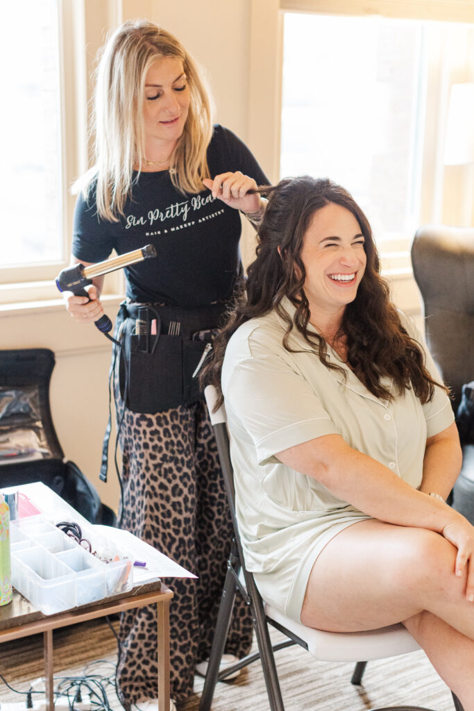 Bride and bridesmaids getting ready at the Hyatt at the Arcade before a Cleveland wedding