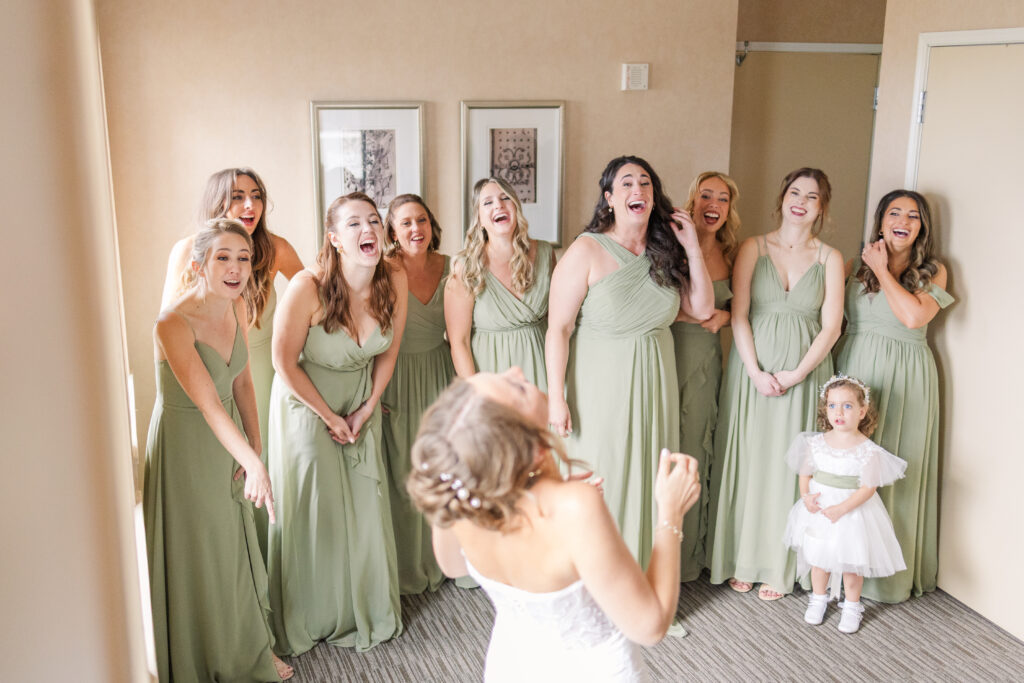 Bride and bridesmaids getting ready at the Hyatt at the Arcade before a Cleveland wedding