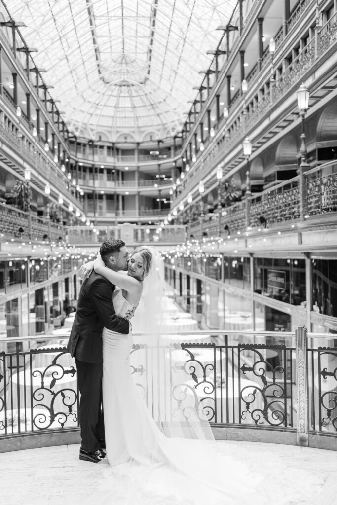 Bride and groom inside the Arcade on Euclid before their Cleveland wedding