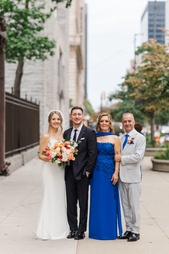 Wedding portraits outside the Cleveland Public Library in downtown Cleveland