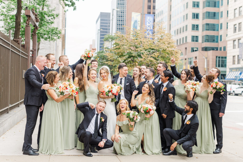 Wedding portraits outside the Cleveland Public Library in downtown Cleveland