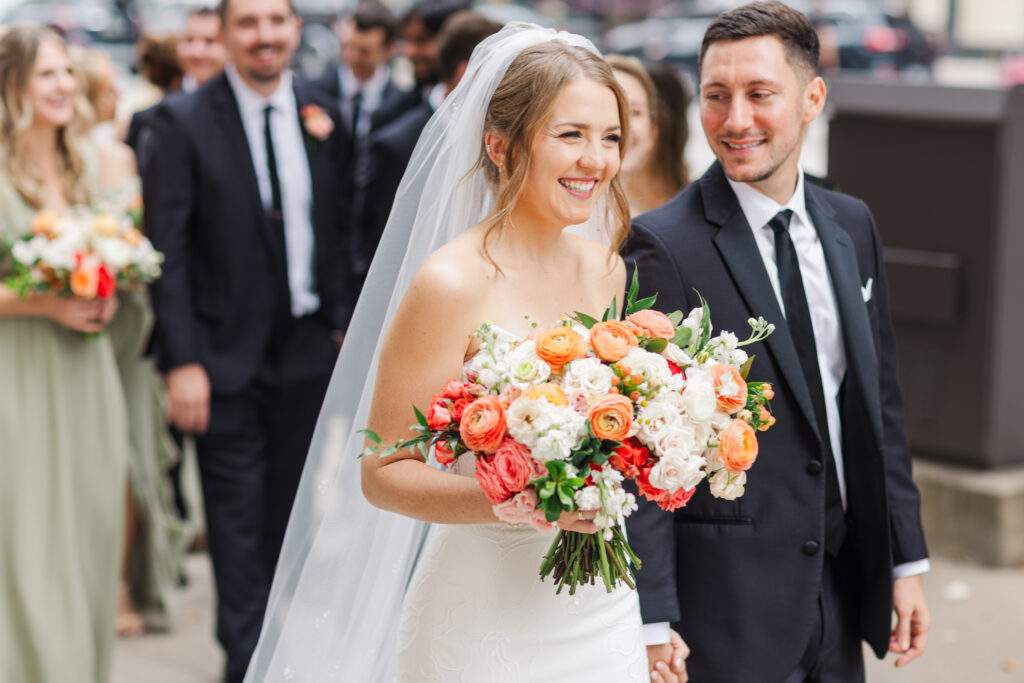 Wedding portraits outside the Cleveland Public Library in downtown Cleveland