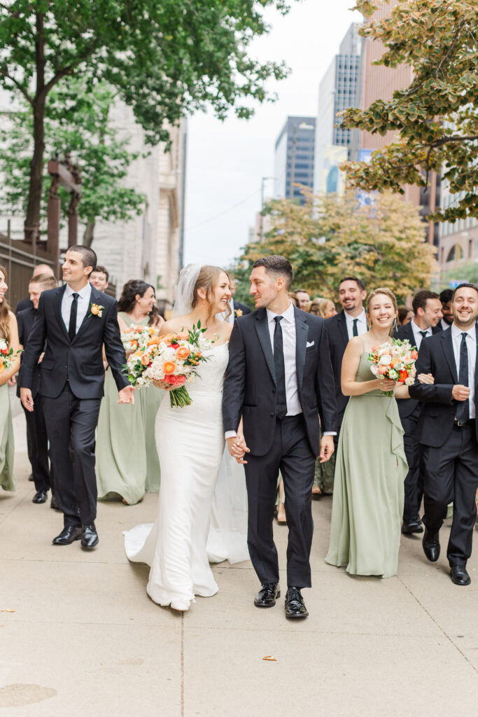Wedding portraits outside the Cleveland Public Library in downtown Cleveland
