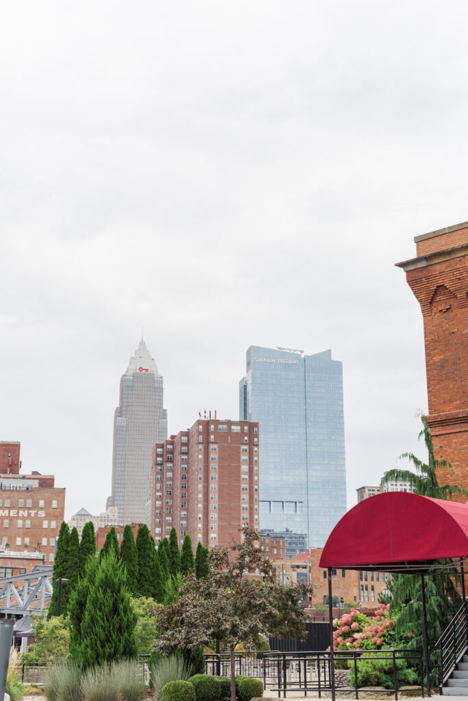 Wedding portraits outside Windows on the River in Cleveland, Ohio
